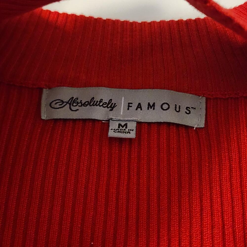 Almost Famous Sweater Womens M Red Cutout Sheer Puff Sleeve Rhinestone Top - Picture 5 of 12